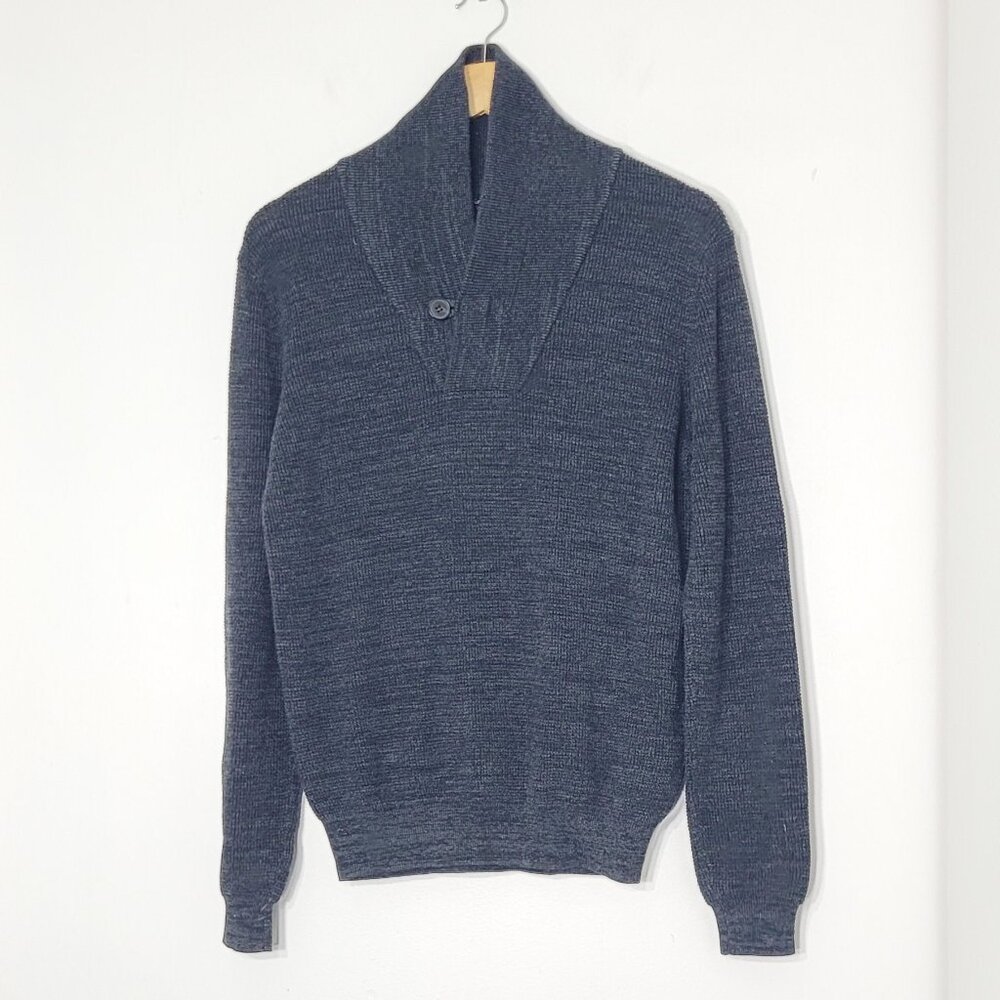 Anthony Charcoal Men's Cotton Blend Shawl Collar Pullover Sweater Knitted Small